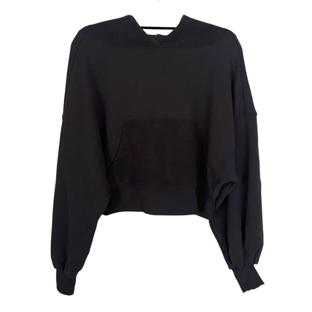 Zenana Cropped Hoodie Dark Charcoal Grey Womens Size Medium Kangaroo Pocket